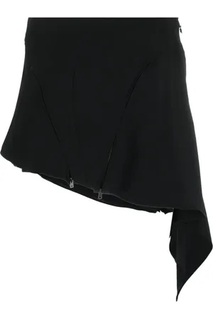 MUGLER Nederdel, Dame, Sort, S, Polyester, Asymmetrisk draperet mininederdel