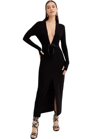 Norma Kamali Kjole, Dame, Sort, XS, Polyester, Sort Maxi Kjole med V-udskæring