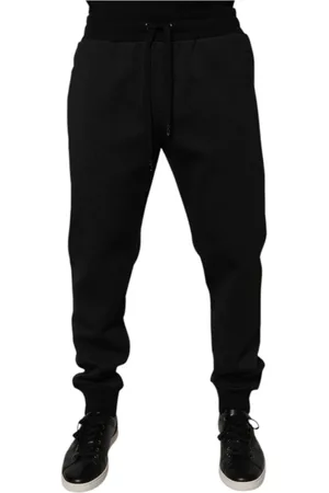 Dolce & Gabbana Bukser, Herre, Sort, XL, Polyester, Sorte Jogger Sweatpants med Logo Detaljer