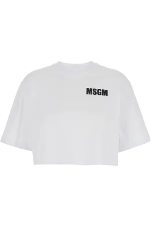 Msgm Top, Dame, Hvid, M, Bomuld, Hvid T-shirt med Logo Print og Cropped Pasform