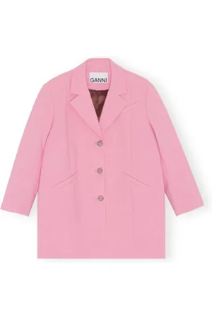 Ganni Jakke, Dame, Lyserød, 2XL, Uld, Stilfuld Blazer