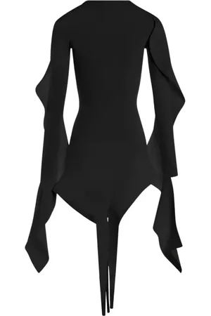 MUGLER Kjole, Dame, Sort, S, Asymmetrisk Mini Kjole med Flæsedetaljer