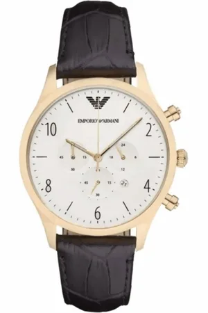 Emporio Armani Tilbehør, Herre, Gul, ONE SIZE, Uld, Guld Læder Quartz Ur