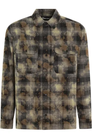Palm Angels Skjorte, Herre, Grå, M, Curved Logo Check Skjorte