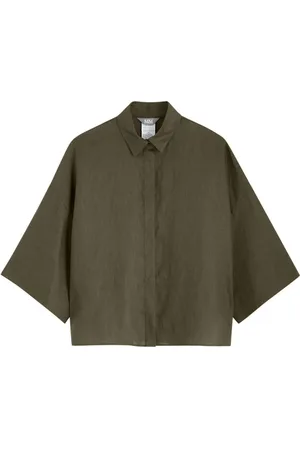 Max Mara Bluser & Skjorter, Dame, Grøn, S, Linned, Linnedskjorte med Kort Grøn Stil