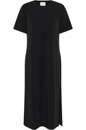 My Essential Wardrobe Kjole, Dame, Sort, 2XL, Bomuld, Sort Lang Kjole med Rund Hals