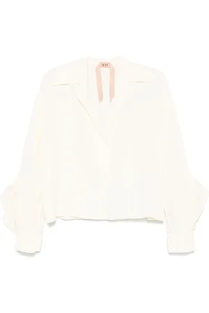 Nº21 Bluser & Skjorter, Dame, Hvid, M, Elegant Hvid Rynkeærme Bluse