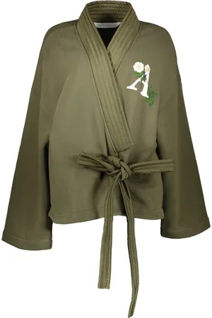 Palm Angels Bluser & Skjorter, Dame, Grøn, S, Bomuld, Kimono med kontrastfarvet halsudskæring og print