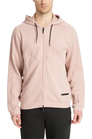 EA7 Sweathshirts & Hoodies, Herre, Lyserød, M, Bomuld, Ensfarvet Logo Hoodie med Snøre og Lynlås
