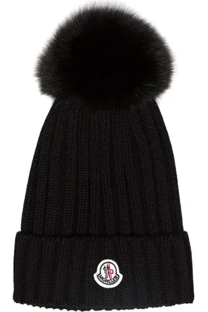 Moncler Tilbehør, unisex, Sort, ONE SIZE, Uld, Pom Pom Beanie