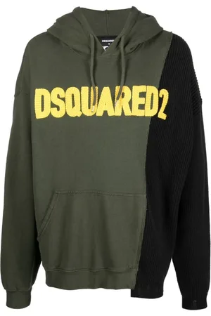 Dsquared2 Sweathshirts & Hoodies, Herre, Grøn, XL, Bomuld, Military Patchwork Hættetrøje