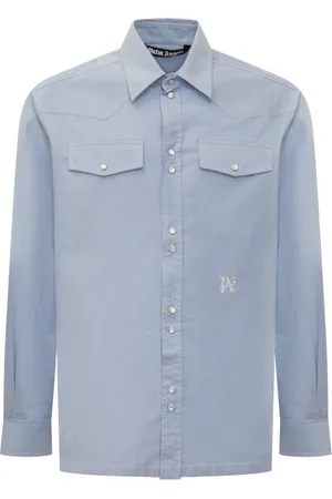 Palm Angels Skjorte, Herre, Blå, S, Tyl, Monogram Shirt LS Stylish Collection
