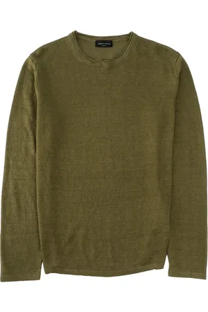 Roberto Collina Strik, Herre, Grøn, L, Linned, Letvægts Linned Jumper i Olivengrøn