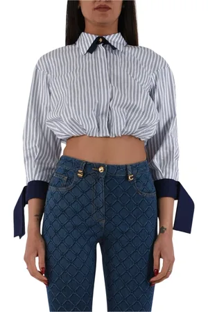 Elisabetta Franchi Bluser & Skjorter, Dame, Flerfarvet, 2XL, Bomuld, Stribet poplin skjorte med knude bagpå