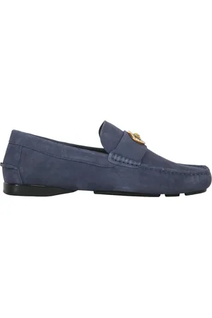 VERSACE Sko, Herre, Blå, 42 EU, Medusa Detalje Ruskind Loafers