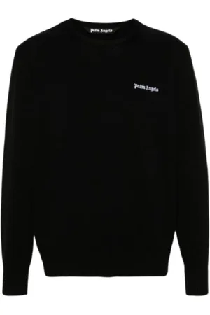 Palm Angels Strik, Herre, Sort, XL, Bomuld, Sort Logo Sweater med rund hals