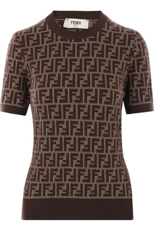 Fendi Strik, Dame, Brun, XS, Bomuld, Jacquardstrikket sweater