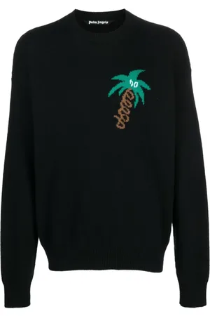 Palm Angels Strik, Herre, Sort, M, Uld, Sketchy Intarsia Sweater