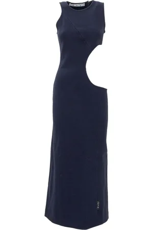 OFF-WHITE Kjole, Dame, Blå, S, Uld, Cut-Out Maxi Kjole