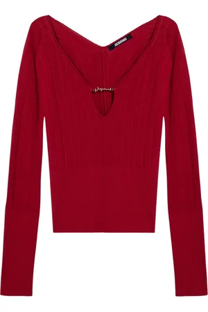 Jacquemus Strik, Dame, Rød, 2XS, Polyester, V-hals Striktop