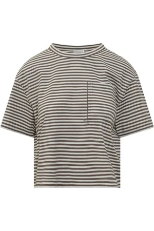 Brunello Cucinelli Top, Herre, Grå, M, Afslappet Stribet Jersey T-shirt