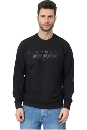 John Richmond Sweathshirts & Hoodies, Herre, Sort, 2XL, Bomuld, Sort Crewneck Sweater med Front Logo