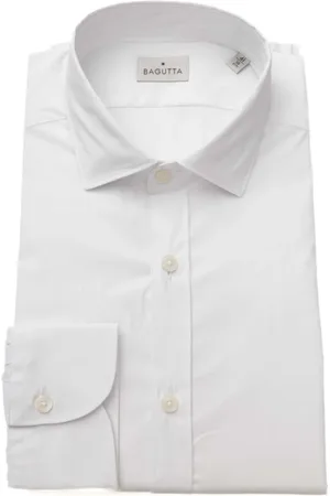 BAGUTTA Skjorte, Herre, Hvid, 2XL, Bomuld, Elegant Slim Fit Skjorte med Fransk Krave