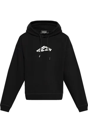 Dsquared2 Sweathshirts & Hoodies, Herre, Sort, S, Bomuld, Sort hættetrøje med hvidt tryk