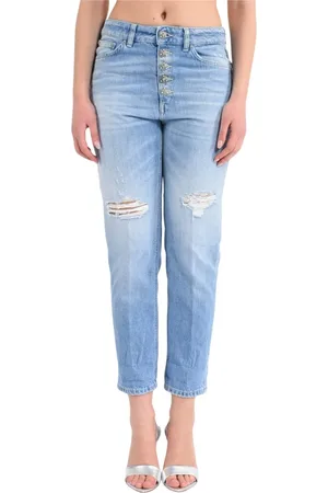 Dondup Jeans, Dame, Blå, W28, Bomuld, Lavtaljede jeans med juvelknaplukning