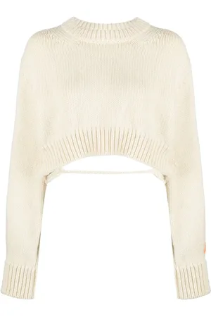 Heron Preston Strik, Dame, Hvid, L, Uld, Open-Back Cropped Uld Jumper