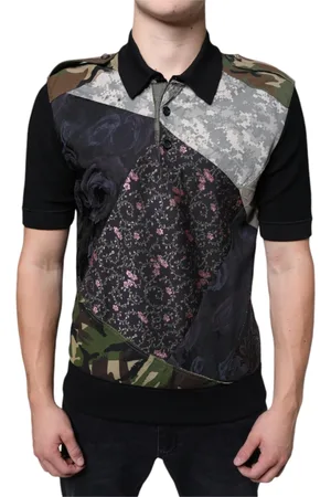 Dolce & Gabbana Top, Herre, Flerfarvet, M, Bomuld, Silke Camouflage Patchwork Polo T-Shirt