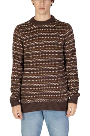 Only & Sons Strik, Herre, Brun, 2XL, Bomuld, Brun Fair Isle Strik Trøje
