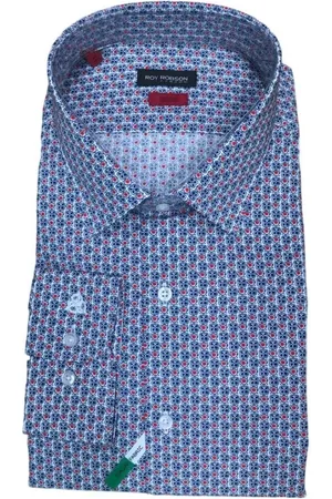Roy Robson Skjorte, Herre, Blå, XS, Bomuld, Blå og Rød Geometrisk Slim Fit Skjorte