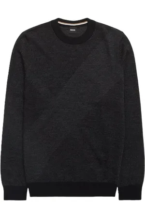 HUGO BOSS Strik, Herre, Sort, 2XL, Uld, Jacquard Uld Sweater