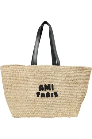 Ami Taske, Herre, , ONE SIZE, Uld, Raffia skuldertaske med læderhåndtag