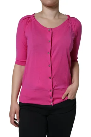 Dolce & Gabbana Strik, Dame, Lyserød, XS, Uld, Kortærmet uldbluse lyserød knappet