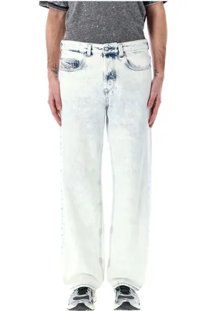 Diesel Jeans, Herre, Blå, W34, Denim, Bleget Denim Wide Leg Jeans