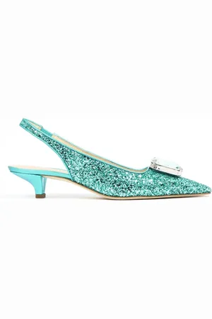 Prosperine Sko, Dame, Blå, 40 1/2 EU, Læder, Glitter Slingback med Juvel Detalje
