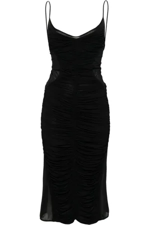 MUGLER Kjole, Dame, Sort, M, Sort semi-transparent U-udskåret midi-kjole