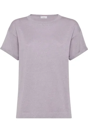 Brunello Cucinelli Top, Dame, Lilla, L, Afslappet Stribet Jersey T-shirt