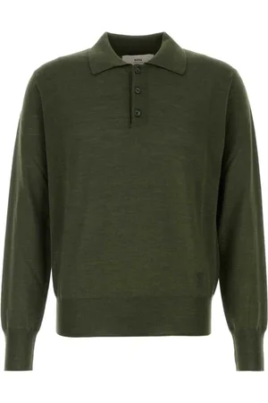 Ami Top, Herre, Grøn, M, Uld, Olivengrøn uldblandet poloshirt