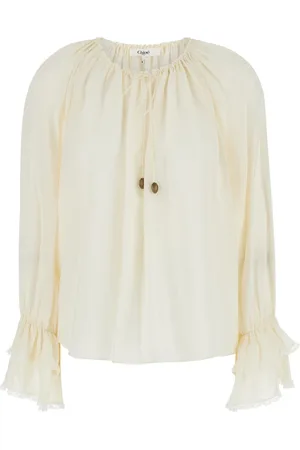 Chloé Bluser & Skjorter, Dame, Hvid, XS, Hvid Silkebluse med Ruffles