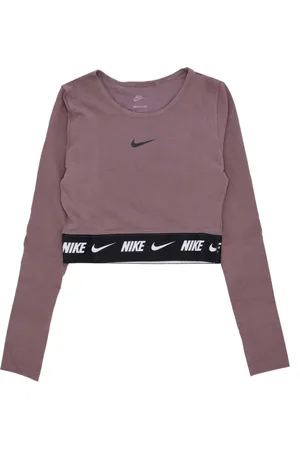 Nike Top, Dame, Lilla, M, Bomuld, Langærmet Crop Top