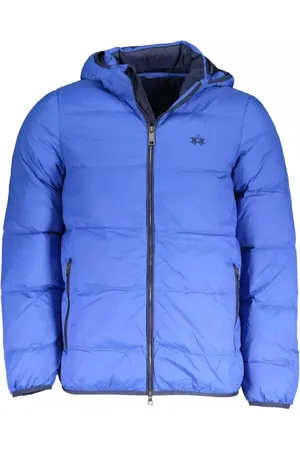 La Martina Jakke, Herre, Blå, 2XL, Uld, Broderet Elite Jakke med Aftagelig Hætte