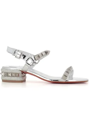 Christian Louboutin Sko, Dame, Grå, 39 EU, Læder, Sølv Studded Læder Sandal