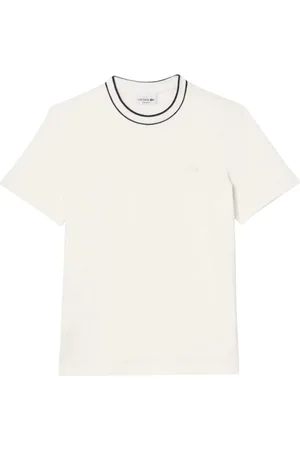 Lacoste Top, Herre, Hvid, S, Bomuld, Stribet Ribbet Krave T-Shirt