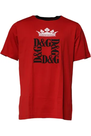 Dolce & Gabbana Top, Herre, Rød, 3XL, Bomuld, Krone Logo Bomuld Crew Neck T-shirt