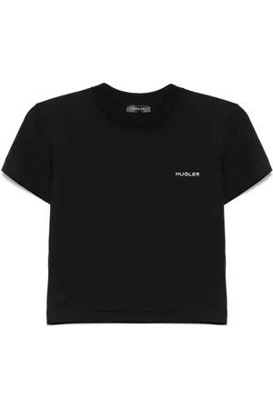 MUGLER Top, Dame, Sort, S, Bomuld, Crew Neck Logo T-shirt