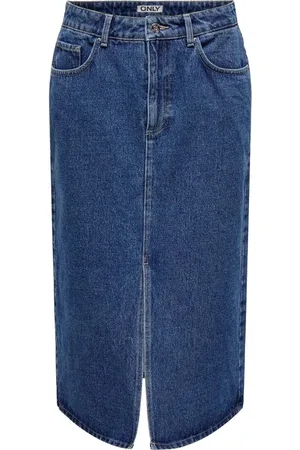 ONLY Nederdel, Dame, Blå, XS, Bomuld, Midi Skirts