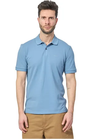 HUGO BOSS Top, Herre, Blå, M, Bomuld, Blå Polo T-shirt med Broderet Logo